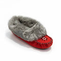 Red slipper with gray fur on a white background