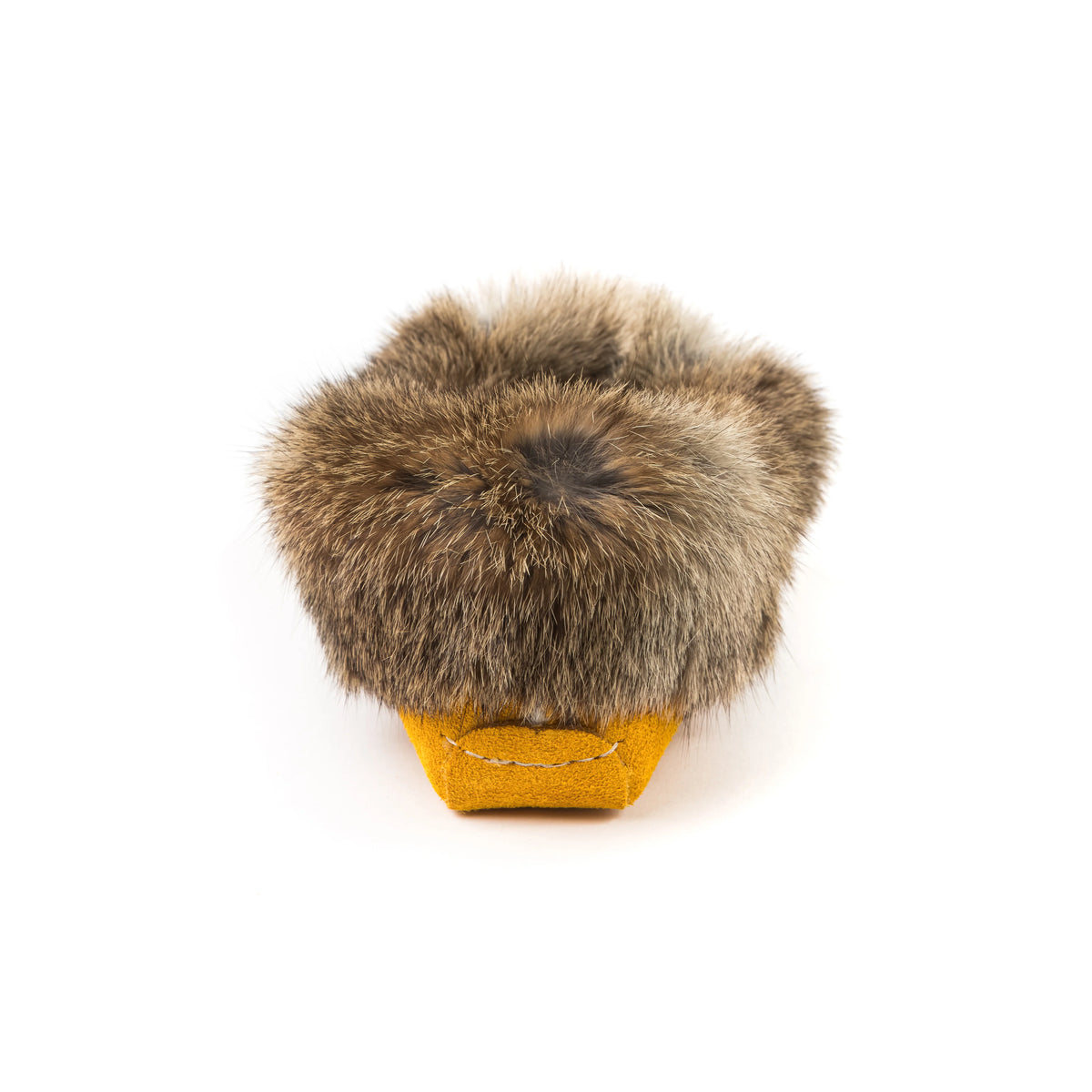 Women's Indian Tan Suede Spirit Moccasins With Brown Rabbit Fur Collar And Suede Sole