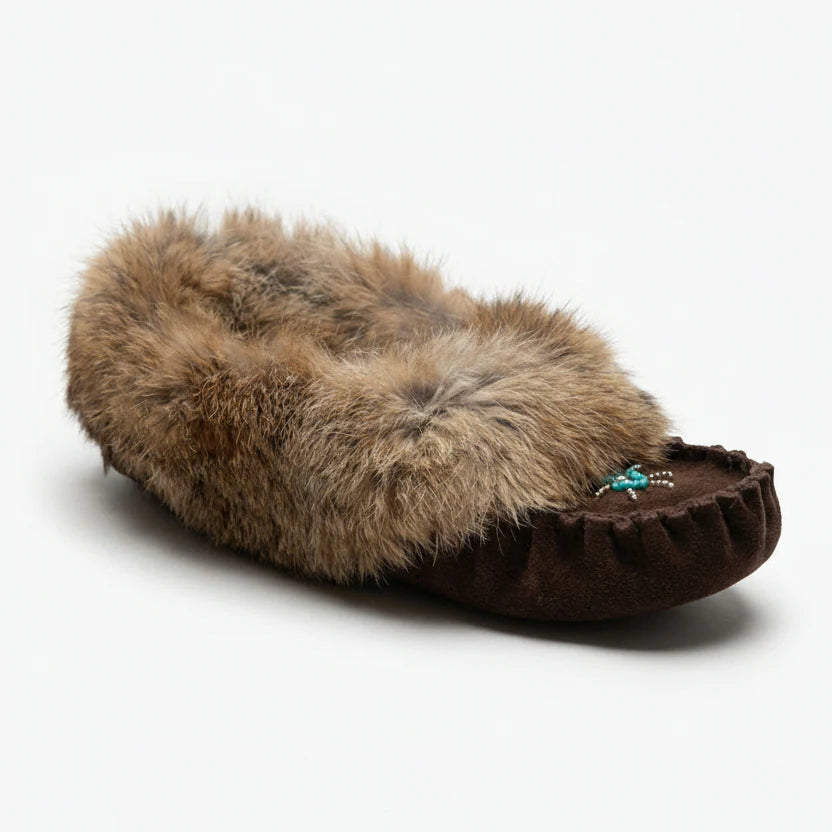 Brown fur slipper on a white background